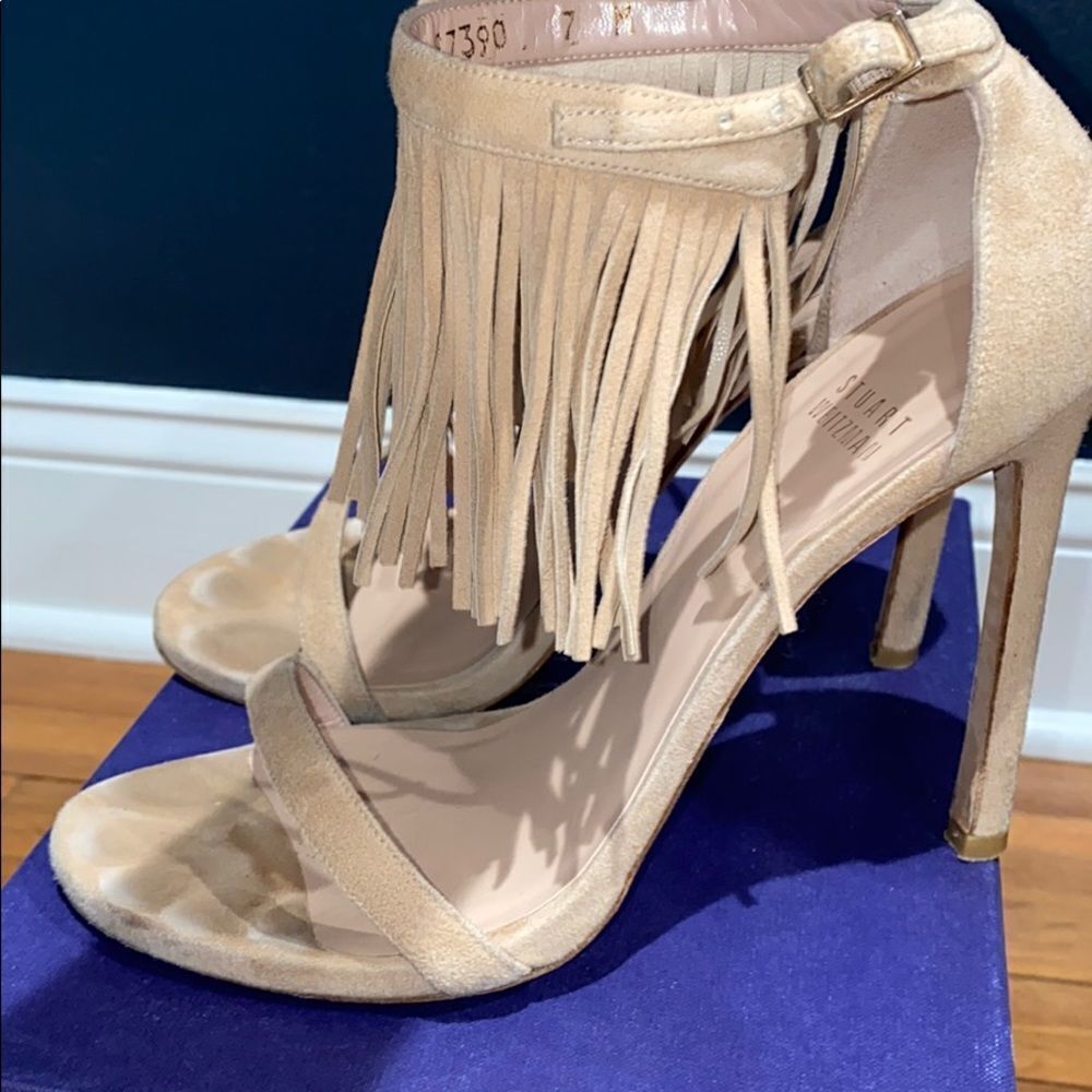 Stuart Weitzman Love Fringe Bisque Suede Size 7.0
